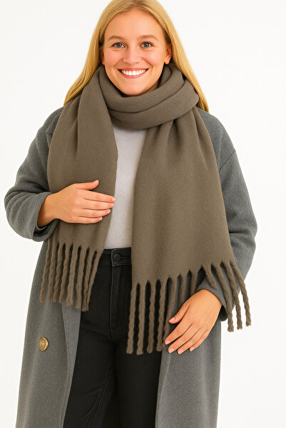 ZERAMİNE Women's Winter Tassel Scarf |   Soft Textured Thick Shawl - Soft Boucle Scarf - Pasta Model