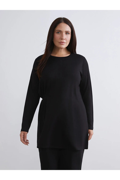 LC Waikiki Lcwaikiki basic black crew neck drawstring women's tunic