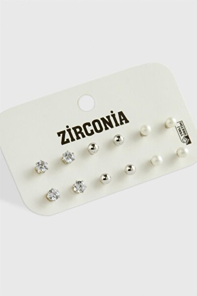 ZERO LAND Nrzsnt 12 Pcs Pearl Zircon Single Stone (02611) Earrings-Silver Color