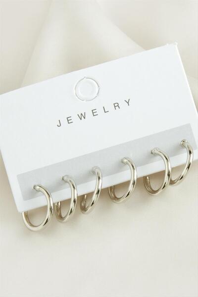 ZERO LAND Nrzsnt 6 Pieces Tube Hoop Earrings 1.5 (235828) Cm-Silver Color