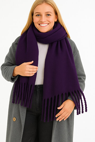 ZERAMİNE Women's Winter Tassel Scarf |   Soft Textured Thick Shawl - Soft Boucle Scarf - Pasta Model