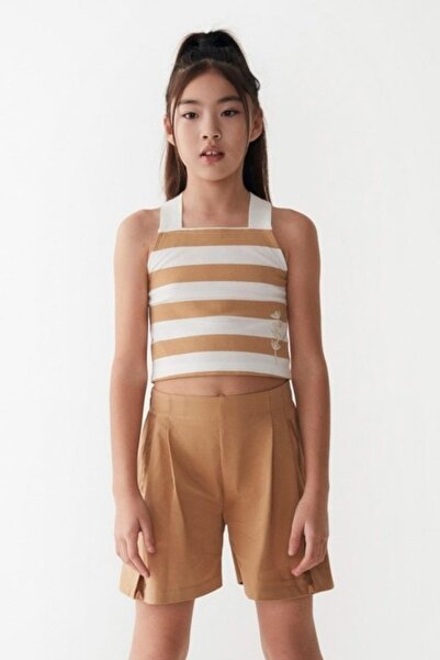 nk kids Girl's 8-14 Years Old Strap Crop Top 36411 Camel