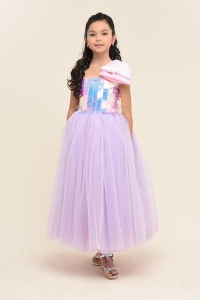 Mojo Bebek Mojo Girl's 6-10 Years Old Bow Detailed Long Evening Dress 5600 Lilac