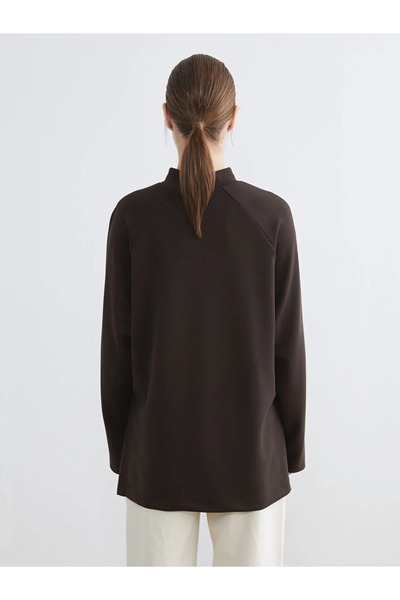 LC Waikiki LCW Modest Kahverengi Dik Yaka Oversize Kadın Sweatshirt Tunik