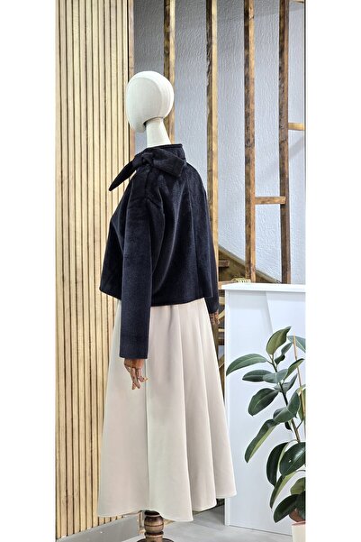 NANTİREA Plush Buttoned Jacket with Bow Detail at the Collar