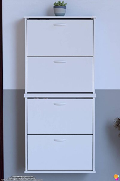 Lina Vella Home UMAY' 2 Li Asma Kapı Önü 72 x 156 x 25,5 cm’ lik 4 Düşer Kapak 8 Göz Bölmeli Ayakkabılık