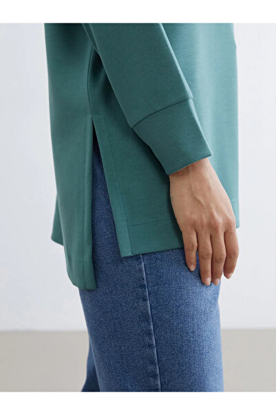 LC Waikiki Lcw Modest Green Crew Neck Oversize Women's Sweatshirt Tunic