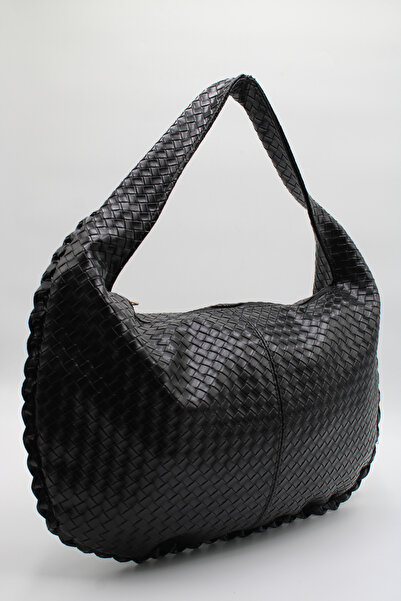 LASSO Geantă neagră pentru femei, de dimensiuni mari, cu textura tricotată, c...