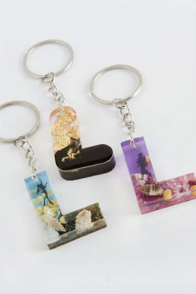 Ayena Moda حرف L () إيبوكسي سلسلة مفاتيح - ملون