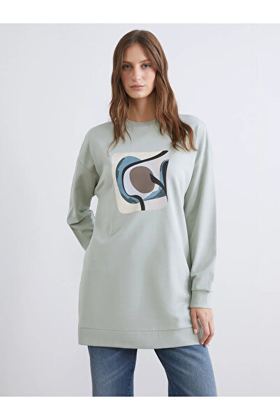 LC Waikiki Lcwaikiki basic grey Printed Oversized women's sweatshirt tunic