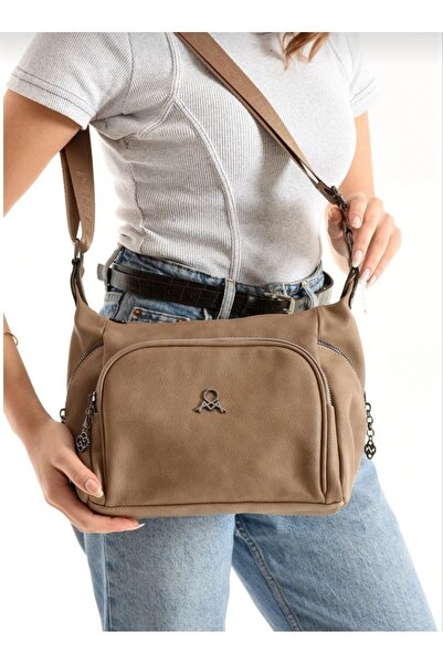 MEGA ÇANTA Mega Polo Club of Colors Ecru Soft Faux Leather Multi-Compartment Shoulder Bag