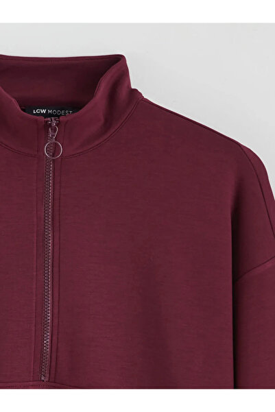 LC Waikiki Lcw Modest Plum Mock Neck Women's Sweatshirt Tunic