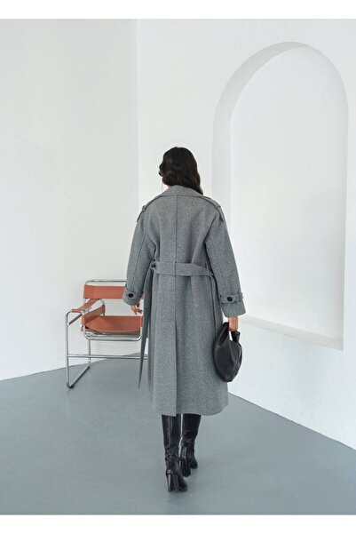 olalapasha New Season Double-Breasted Collar Belted Lined Imported Cashmere Coat