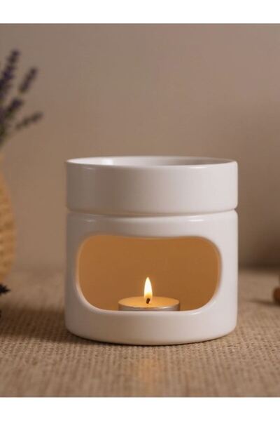 Medita Craft Aromaterapi Seramik Buhurdanlık, Beyaz, Soya Mum Tealight Hediyeli