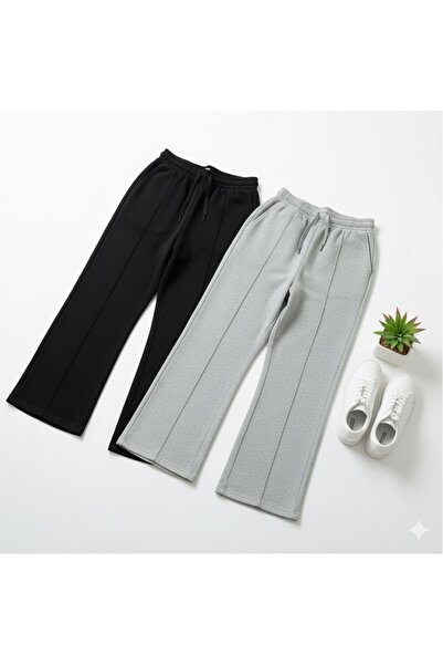 LACKH Black Gray Trackpants with Wide Legs and Printed Front, 2 Pieces