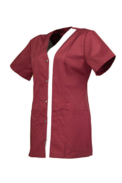 AVD SAFETY White women's medical blouse with navy and gray details - slim cut, elegant model with buttons