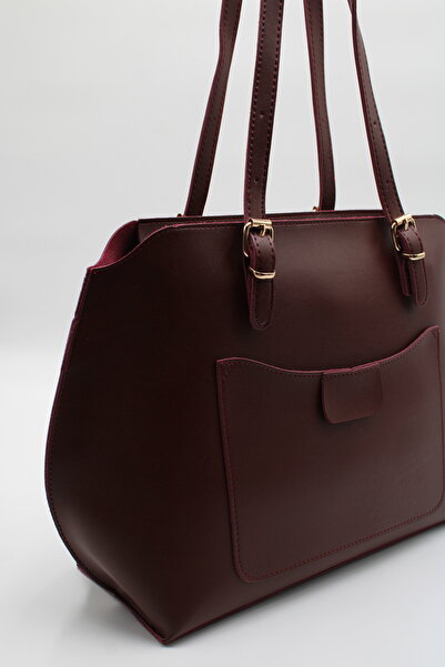 LASSO Women's Burgundy Large Size Hand, Arm and Shoulder Bag with Front Pocket and Adjustable Strap