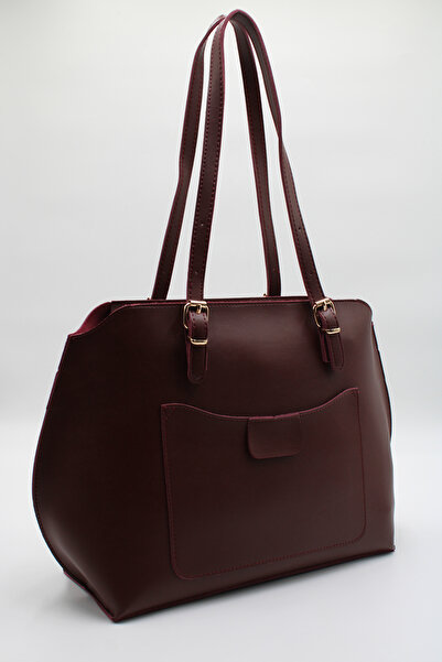 LASSO Women's Burgundy Large Size Hand, Arm and Shoulder Bag with Front Pocket and Adjustable Strap