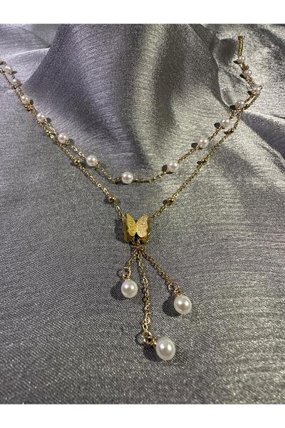 M&V JEWELRY Kelebekli İncili Kolye