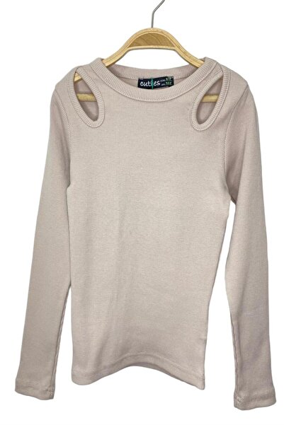 Cuties Girl's Shoulder Detailed Ribbed Knit Long Sleeve Bodysuit 3968 Stone C...