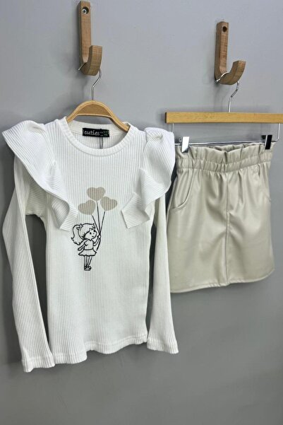 Cuties Girl's Ruffled Sleeve Printed Ribbed Knit Bodysuit 4222 Cream