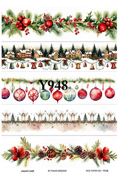 LİNEART New Year Pattern Rice Decopage Paper No:Y948- 29X42Cm