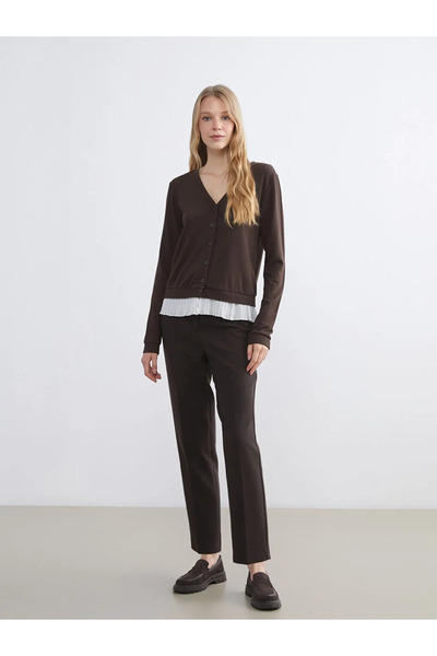 LC Waikiki Lcwaikiki basic brown v-neck women's cardigan