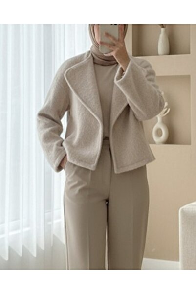 MissRunin Şal Yaka Astarlı Cepli Buklet Ceket