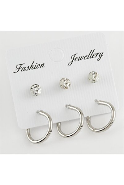 ZERO LAND Nrzsnt 6 Pcs Stone Hoop Earrings 1.5 (05720) Cm-Silver Color