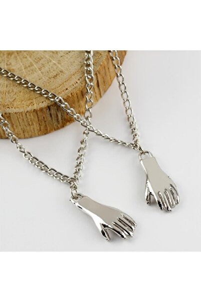 ELEKTRİK DOKTORU قلادة NRZSNT بتصميم يد مزدوجة (130756) - لون فضي