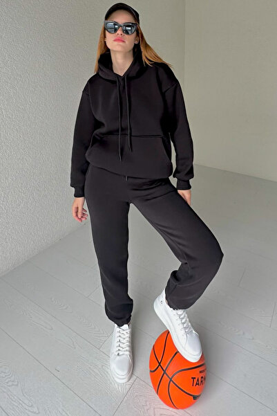 Ayinsu Black - Raised Kangaroo Pocket Tracksuit Set