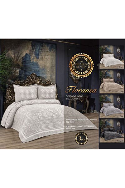 Lady London Floransa Tavşan Tüyü 3 Parça Yatak Örtüsü - Krem Rengi