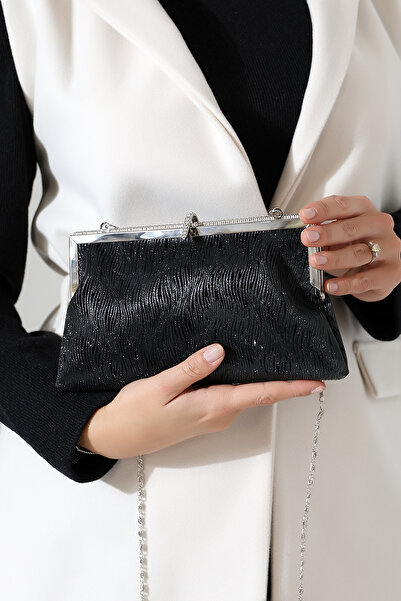 Encool Μαύρη τσάντα βραδινού φορέματος με λάμψη – Κομψή τσάντα βραδινού και εκδηλώσεων με λουράκι αλυσίδας