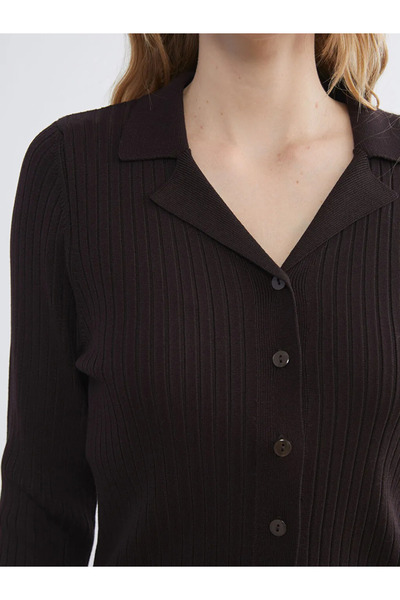 LC Waikiki Lcwaikiki Classic Brown Polo Neck Women's Knitwear Cardigan