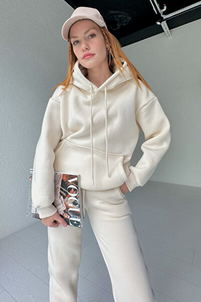 Ayinsu Beige - Raised Kangaroo Pocket Tracksuit Set