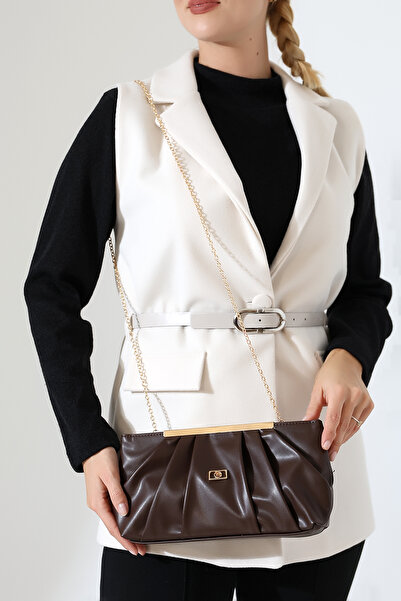 Encool Дамска кафява чанта с верижка за вечерни тоалети – чанта през рамо за елегантни вечери и събития