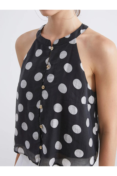 LC Waikiki Lcw Vision Black Halter Neck Polka Dot Blouse