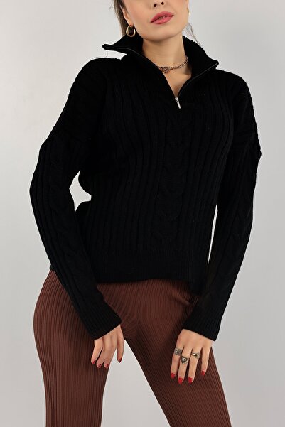 MODA BORSASI Tricotaj pentru femei cu fermoar Pulover cu jumătate de gât șal,...