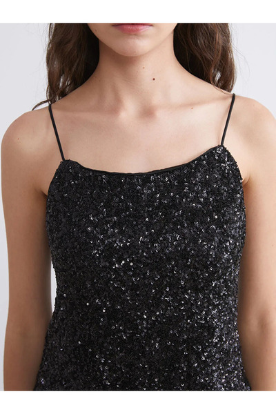 LC Waikiki Xside Black Square Neck Sequin Women's Blouse