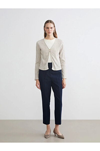 LC Waikiki Lcwaikiki Women's Basic Gray V-Neck Textured Cardigan