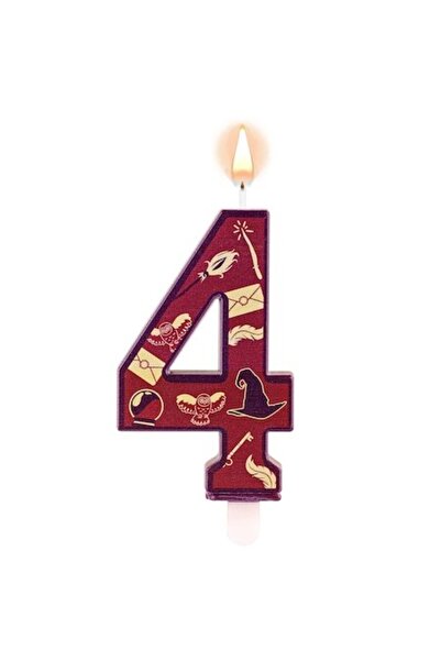 LANLONG Number 4 Birthday Candle, Wizard Theme with Hat and Magic Wand, Wax, 7.1 cm