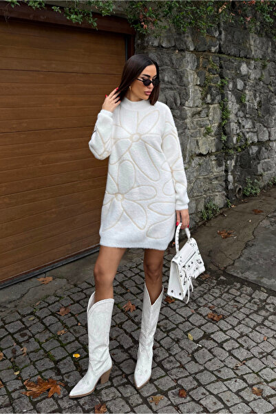 Fav Style Жіноча велосипедна комір з квітковим візерунком, м'яка текстура, міні-сукня, біла