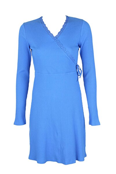 PIECES Rochie Erika albastră - M, Albastră, 95% bumbac, 5% elastan