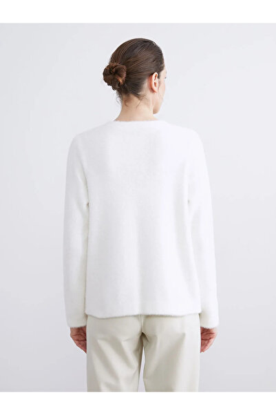 LC Waikiki Lcwaikiki classic ecru crew neck embellished women's knit cardigan