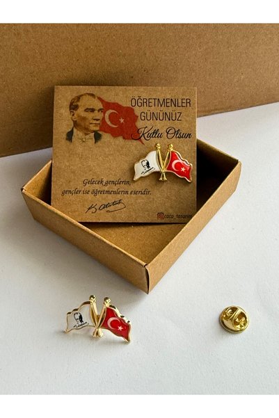 cacatasarım Türk Bayrağı ve Atatürk Yaka Rozeti 5 Adet Broş 24 Kasım Öğretmen...