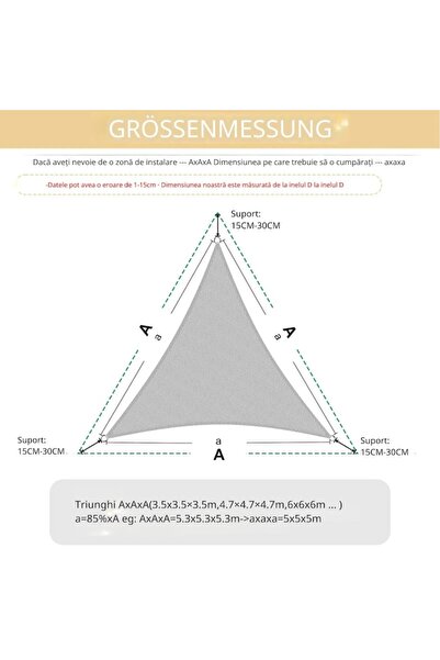 HENG FENG Shade Sail, Waterproof, UV Protection, Triangular 2x2x2m,