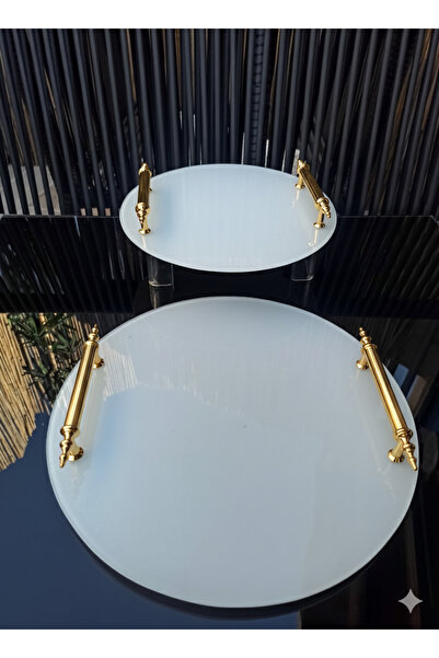 AYZ HOME Bayz Cam Gold Kulplu İkili İsteme,Söz & Nişan Tepsi Seti – 25 cm & 3...