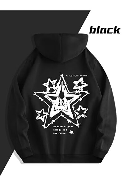 NEVERMIND Star Patterned Printed Hoodie – Trend Lover Combination Oversized 3 Thread Sweatshirt Set of 2