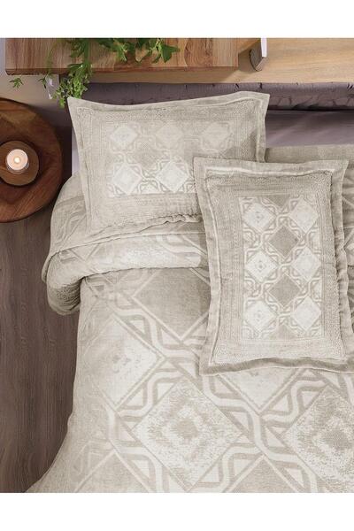 Lady London Floransa Tavşan Tüyü 3 Parça Yatak Örtüsü - Krem Rengi