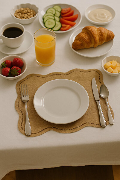 h homerest 6 Adet Kıvrımlı Jüt Amerikan Servis, 6 Kişilik Modern Kıvrımlı Jüt...